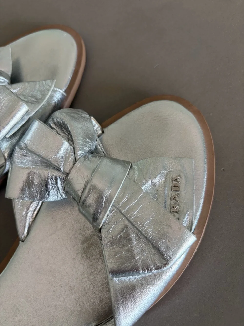 Prada Silver Bow Slide Sandals for Women - Picture 3 of 4